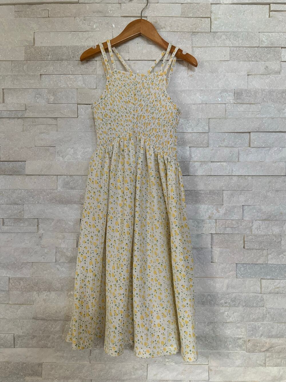 Zara Girls Floral Smocked Maxi Dress, Size 9, Yellow White Sundress